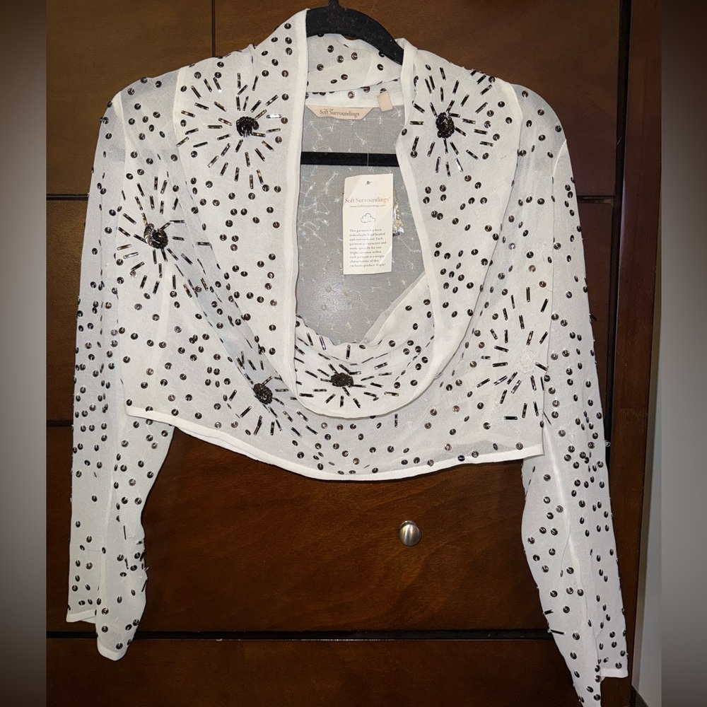 Soft Surroundings Sheet Cowl Neck Beaded Top